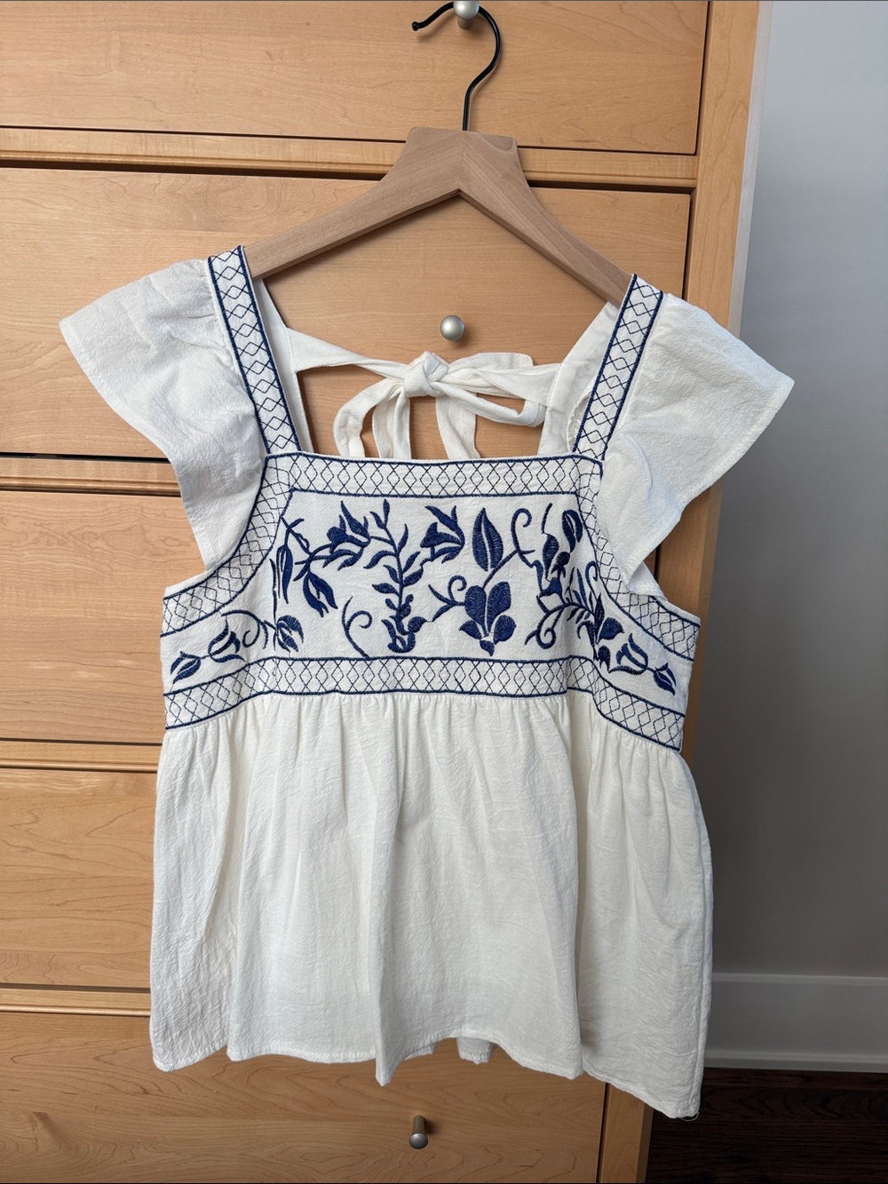 SHEIN Embroidered Blouse Top Shirt with Flutter Sleeves